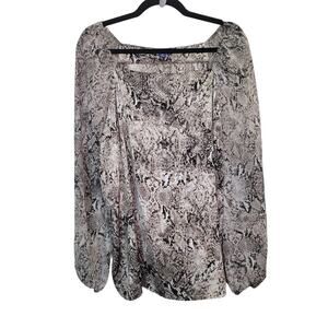 Apt. 9 Womens Snakeskin Animal Print Square Neck Long Sleeve Blouse Size XL